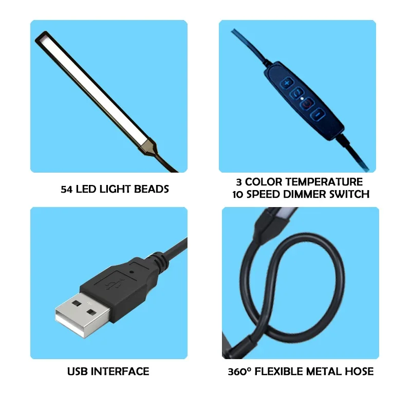 LED Eye-care Desk Lamp 10 Brightness Level 3 Lighting Modes Flexible Gooseneck Work Study Table Lamp with Clamp USB PC Desk Lamp