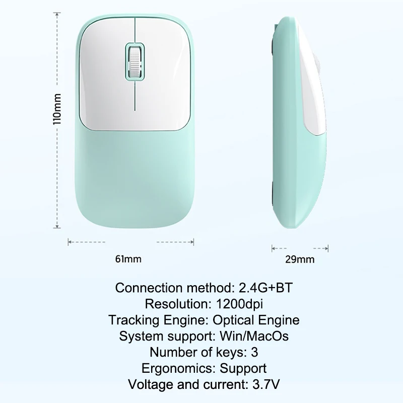 Беспроводная мышь Bluetooth 2,4 ГГц, два режима, перезаряжаемая эргономичная бесшумная мышь для ноутбука, планшета, компьютера, аккумуляторная мышь