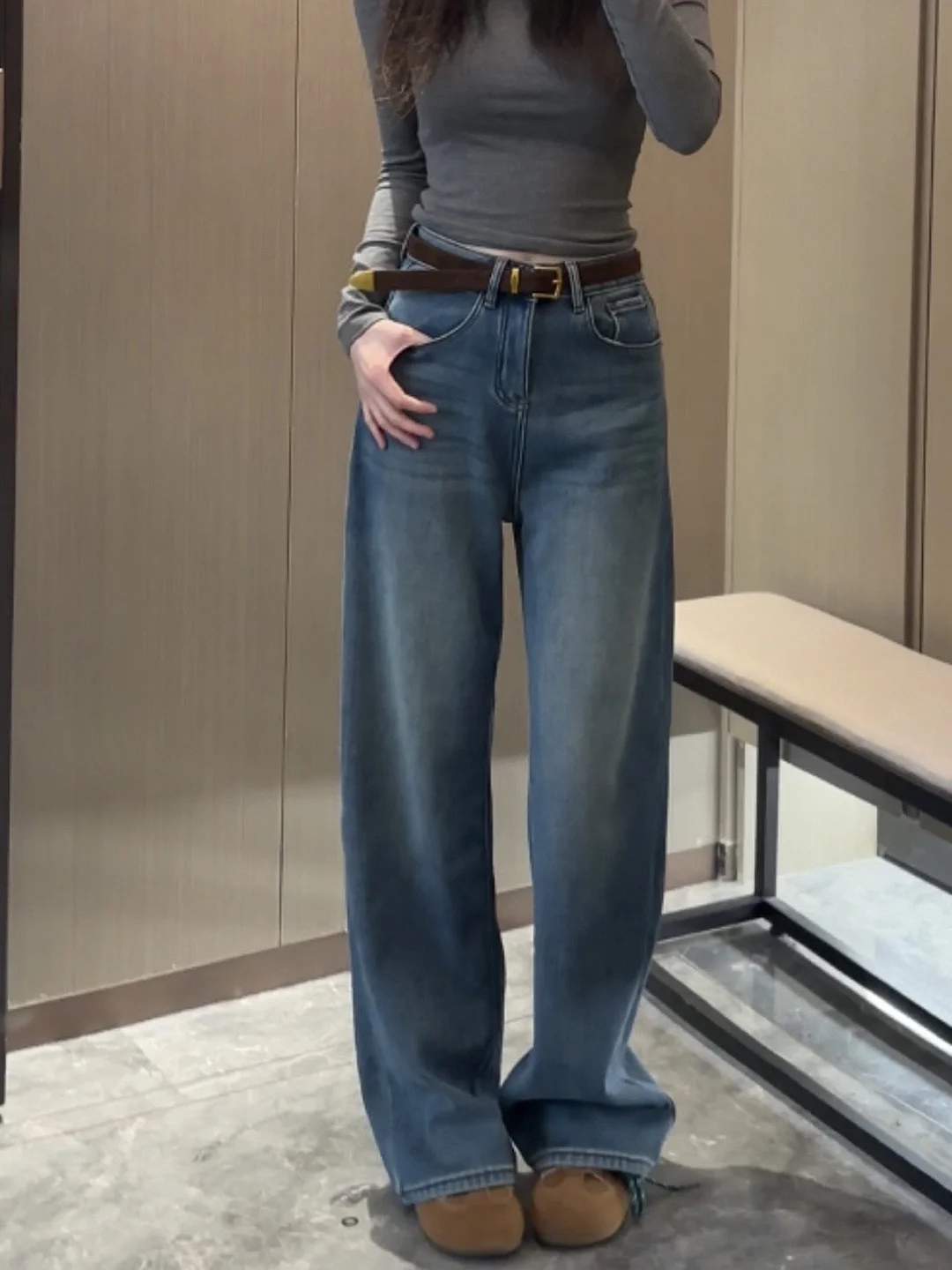 

Невозрастные прямые джинсы с высокой талией, женские модные осенние брюки-карго, винтажные широкие брюки с высокой талией