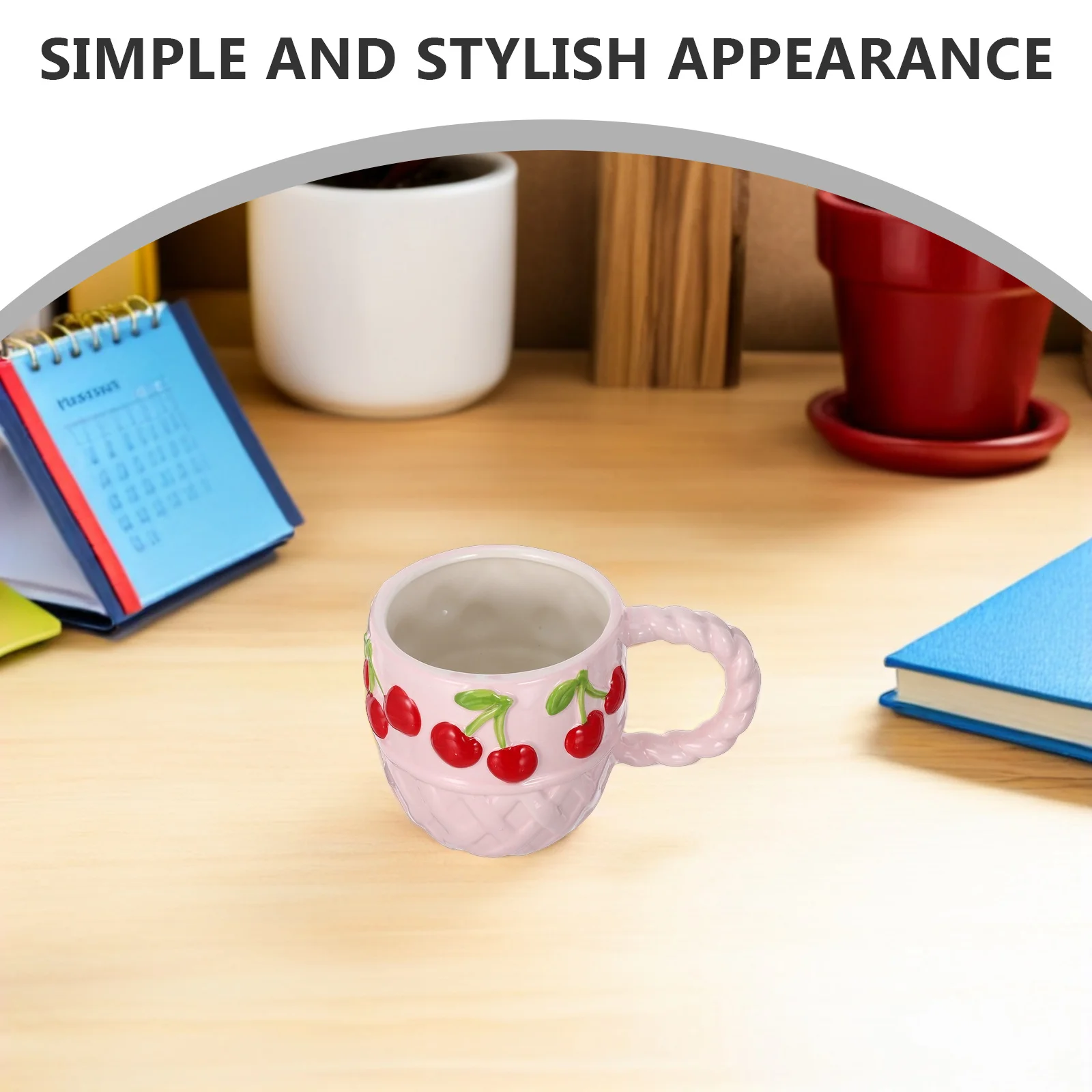 

Ceramic Mug Cherry Pattern 500ml Irregular Shape Handmade Kawaii Pink Decorative Cup for Office Home Breakfast Latte