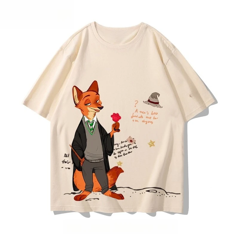 

Лето Disney Crazy Zootopia Joint Magic Academy Джуди Ник Хлопок Свободные мужские и женские пары с коротким рукавом Популярные