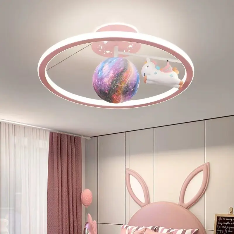 Cartoon Unicorn Bedroom Light Creative Astronaut Pendant Light Simple Children's Room Light Eye Protection Stepless Dimming