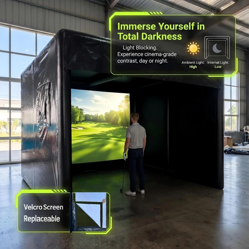 Custom Inflatable Golf Simulator Enclosure Multi Layer Impact Screen Tent Portable Golf Hitting Bay for Indoor Home Training