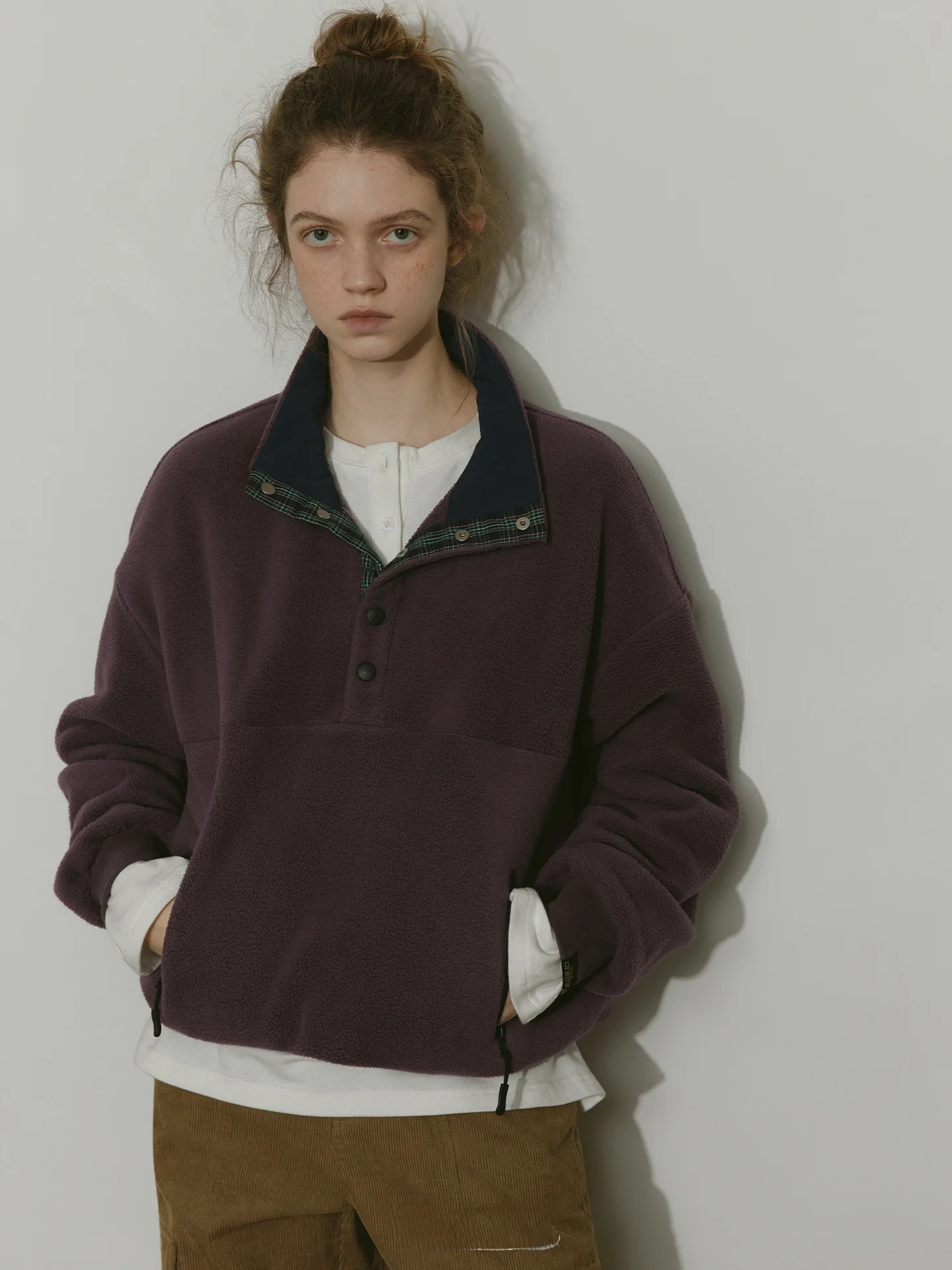 

Relez Casual Loose Fit Fce Sweatirt Women's Faion Retro Stand Collar Color Blo Casual Top Versatile Comfortable Poly...