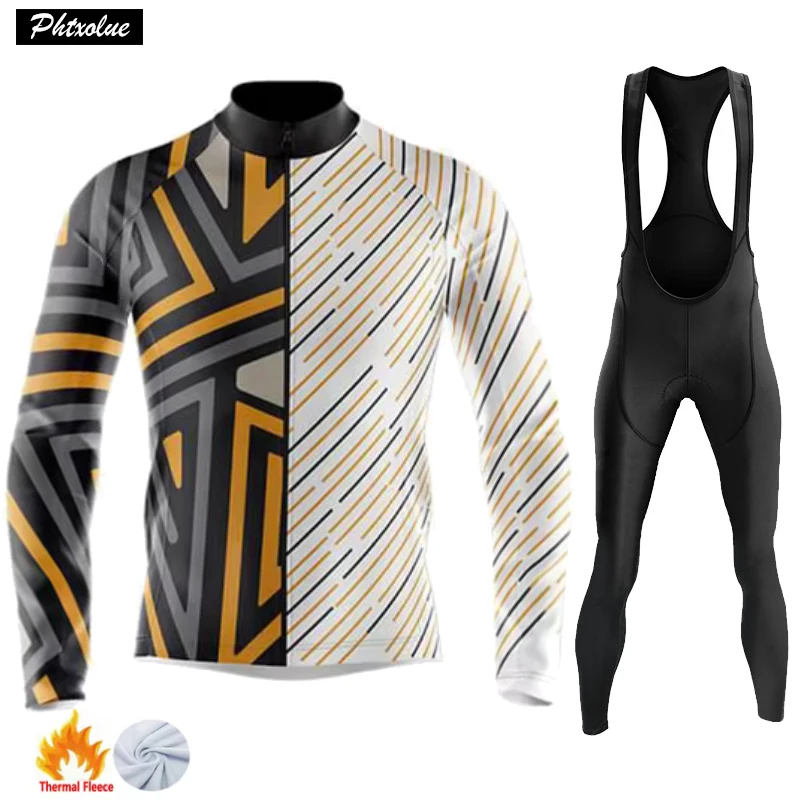 Cycling Long Sleeve Set Winter Thermal Fleece Men MTB Bike Padded Pants Cycling Jersey Set Riding Shirt Clothing Bicycle Suits