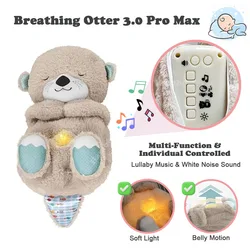 Muñeco de peluche con diseño de oso respirador para niños, juguete de felpa con diseño de nutria relajante, multifunción, con música brillante, compañero de dormir, con sonido y luz, 3,0 Pro