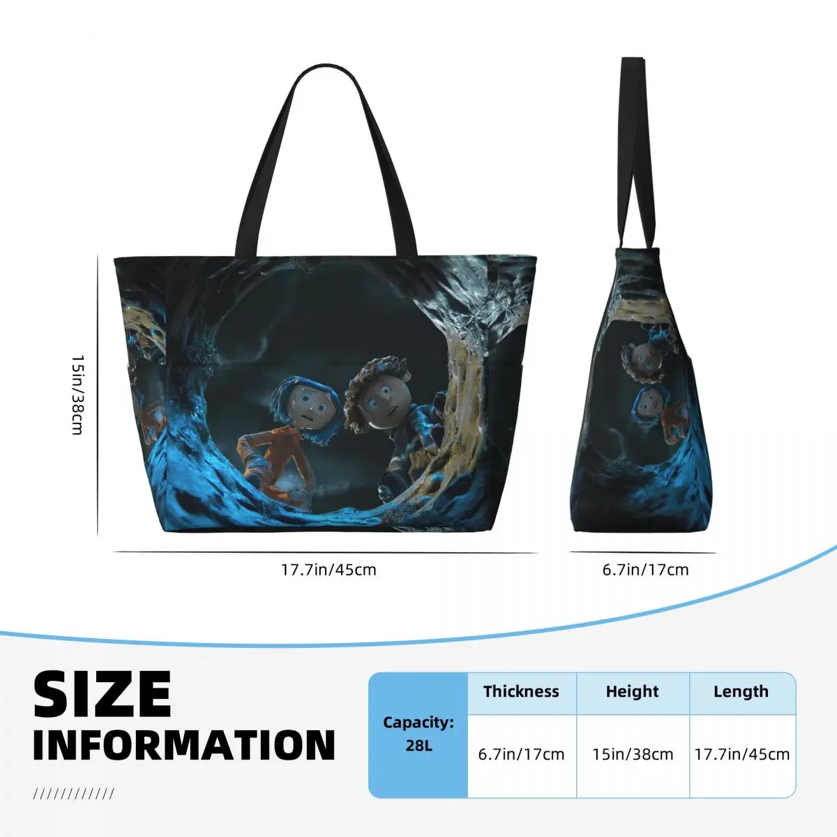 Custom Halloween Horror Film Coraline Travel Tote Bag Women Large Capacity Grocery Shoulder Shopper Bags