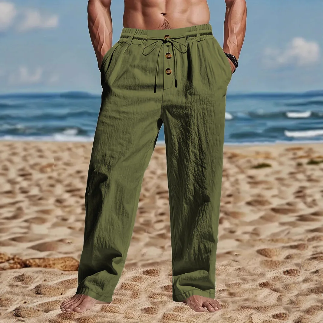 

New men's casual sports pants, spring-autumn loose and comfortable cotton and linen breathable outdoor plain-colored pants