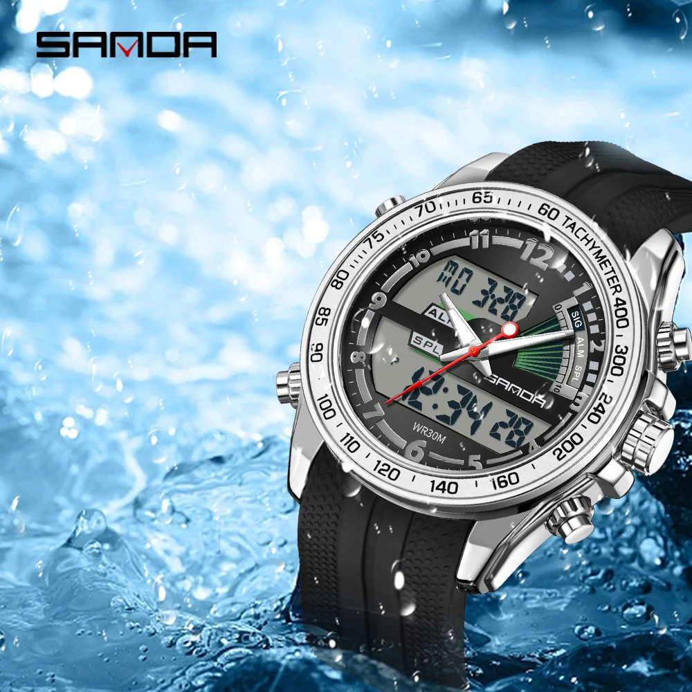 SANDA 3307 ساعة عسكرية رجالية فاخرة مقاوم للماء ساعة LED كوارتز ساعة رياضية ساعة رجالية كبيرة Relogios Masculino #5