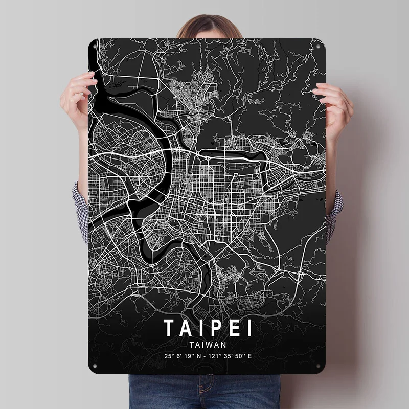 تايبي الظلام خريطة تين تسجيل الجدار ملصق فني ديكورات المرآب للمنزل خمر علامات معدنية الرجعية للديكور المنزل مقهى بار