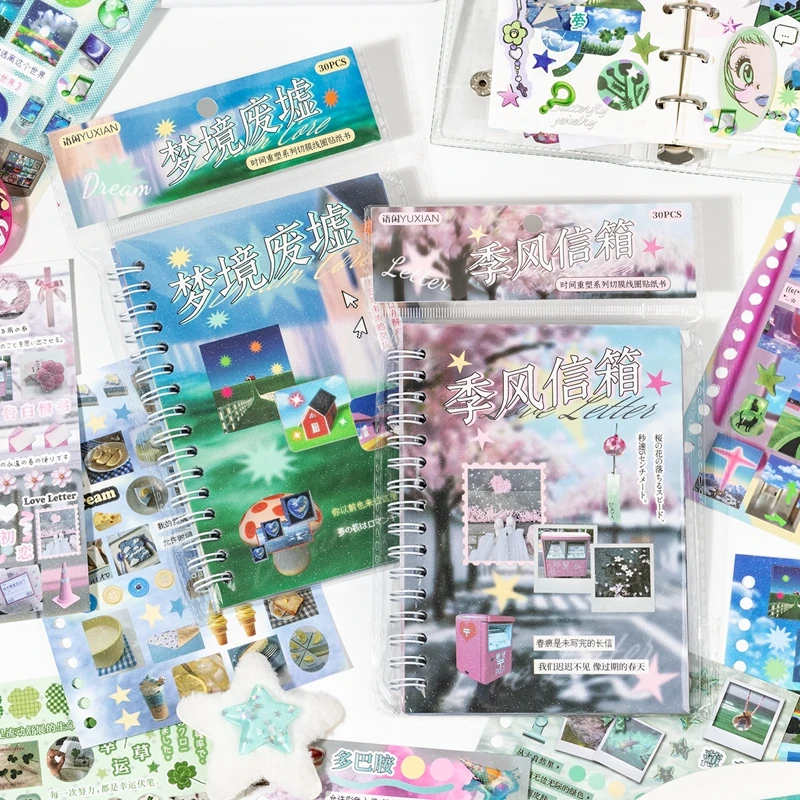 30Pages/book Time Reshape Series Coil Sticker for Phone Camera Luggage Journal Sticker Kawaii Decoration Sticker Gift