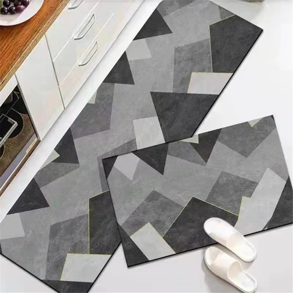 

HX Fashion Kitchen Carpets Sets 3D Graphic Premium Grey Diamond Stitching Area Rug Flannel Carpets for Living Room Floor Mat