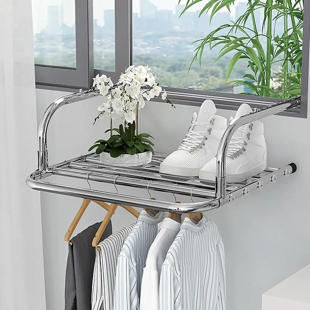 

Expandable Stainless Steel Indoor/Balcony Clothes Dryer, Hanging Rack for Railings or Windowsills, Silver