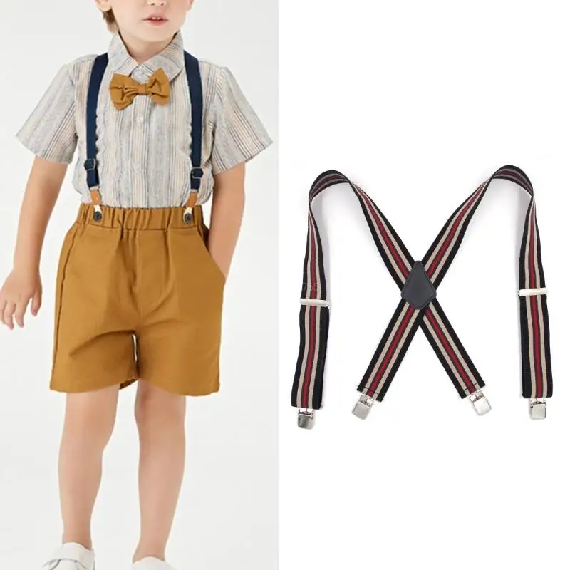 Fashion Men's Suspenders with Ergonomic X Designs and Metal Hook for Secure Wear Nonslip Stripe Pants Brace