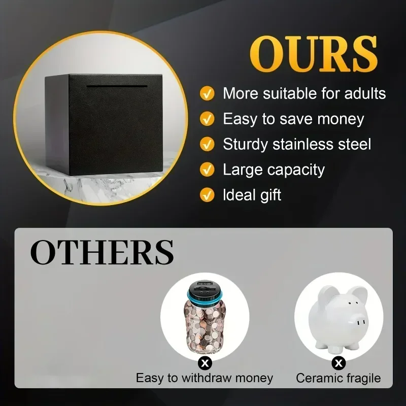 Metal Stainless Steel Adult Piggy Bank Can't Be Broken and Can Be Used To Store Cash Children's Financial Management Gift