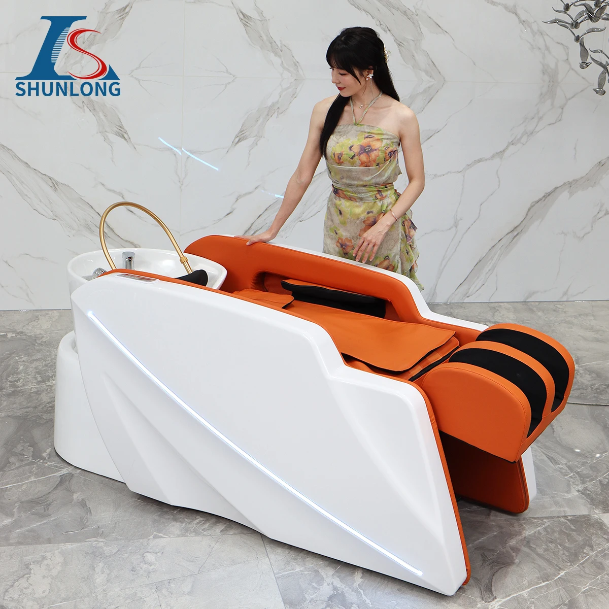 Luxury Hair Salon Shampoo Bed, Multi-functional Head Therapy Spa Chair for Barber Shop & Beauty Salon