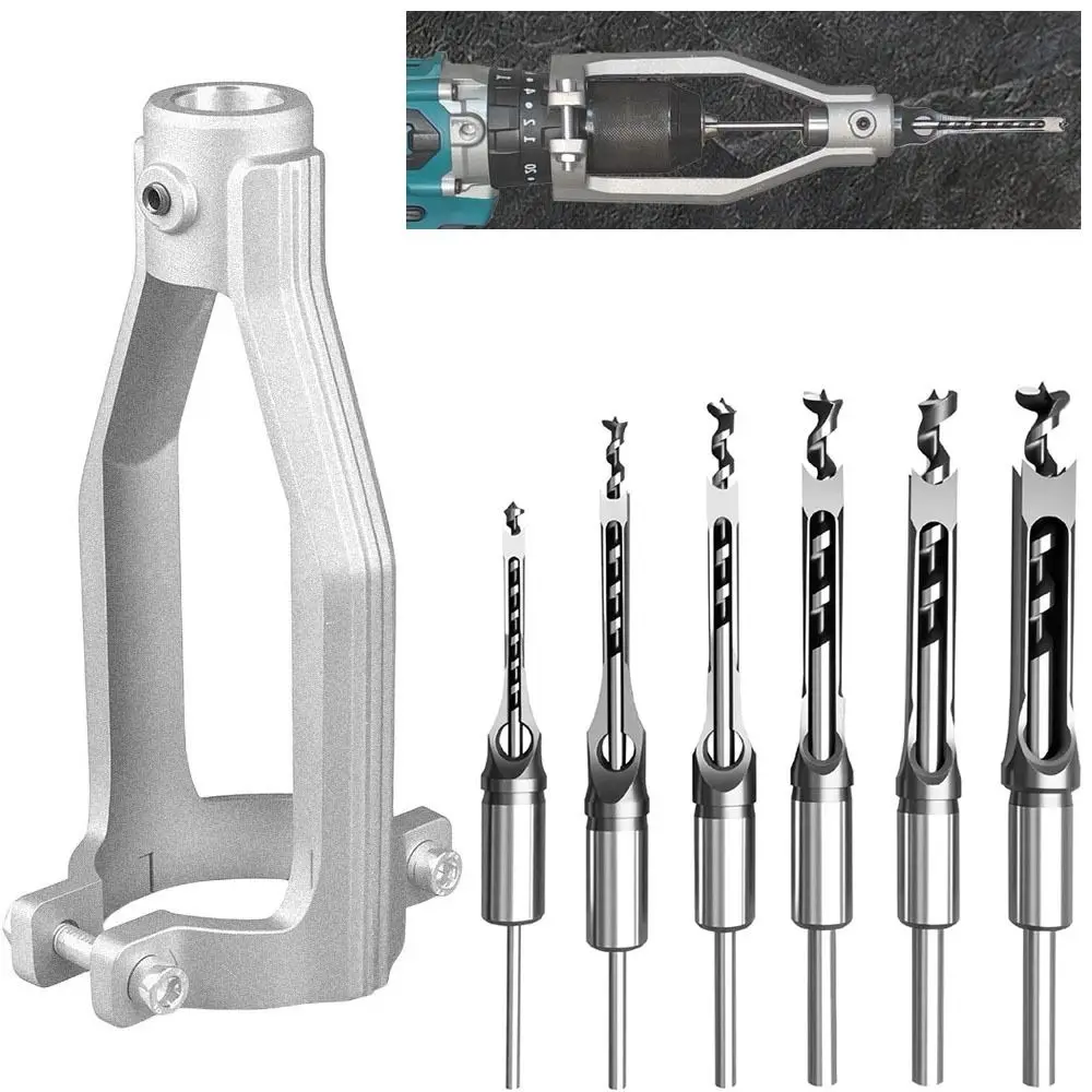 Easy Installation Portable Square Hole Drill Bit 6.4/8/11/12.7/14mm Adapter DIY Drill Jig Bracket Mortising Chisel Drill