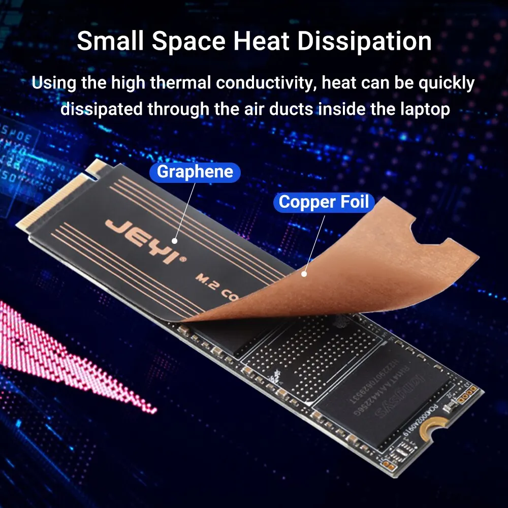 JEYI Graphene Copper Foil M.2 SSD Heatsink, NVMe NGFF 2280 Graphene Cooler SSD Radiator for Laptop PC PS5 2280 Drive 2-Pack