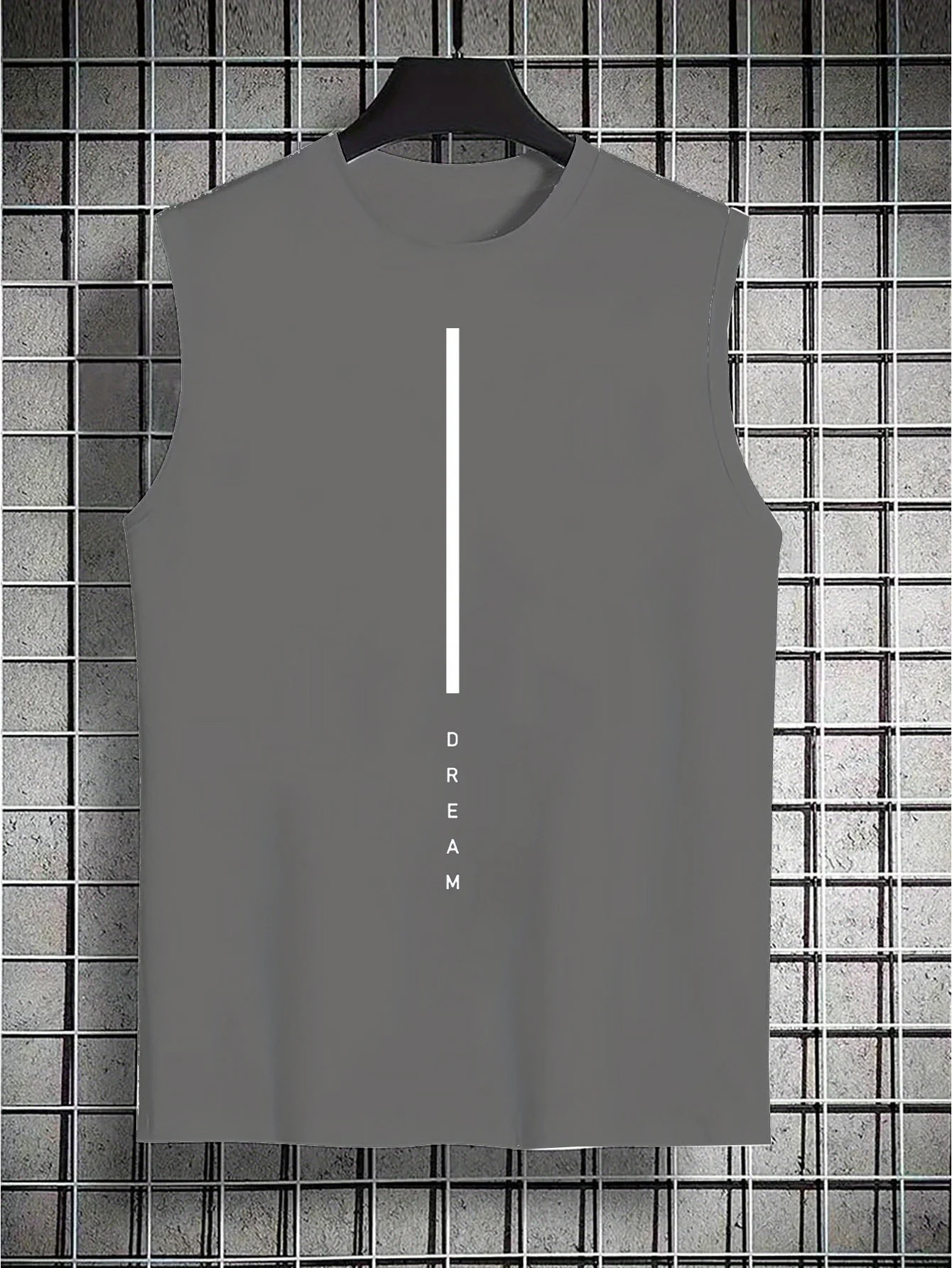 Men's Summer Leisure Sports Fitness Loose DREAM Letter Printed Comfortable Breathable Round Neck Sleeveless Tank Top