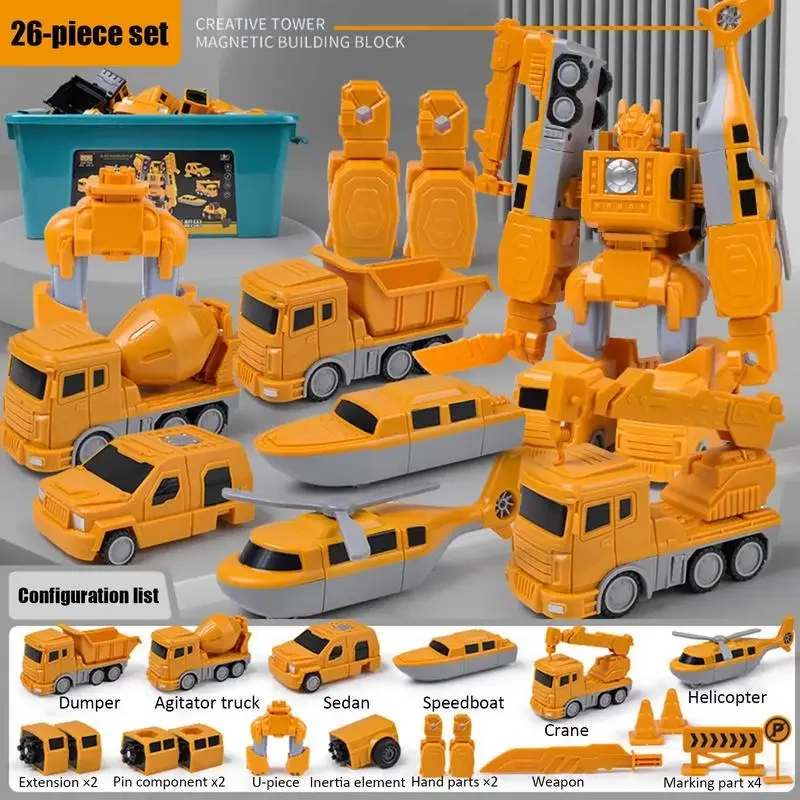 

Magnetic Deformation Robot Engineering Car Excavator Mixer Truck Children's Multi-functional Combination Transform Robot Toy