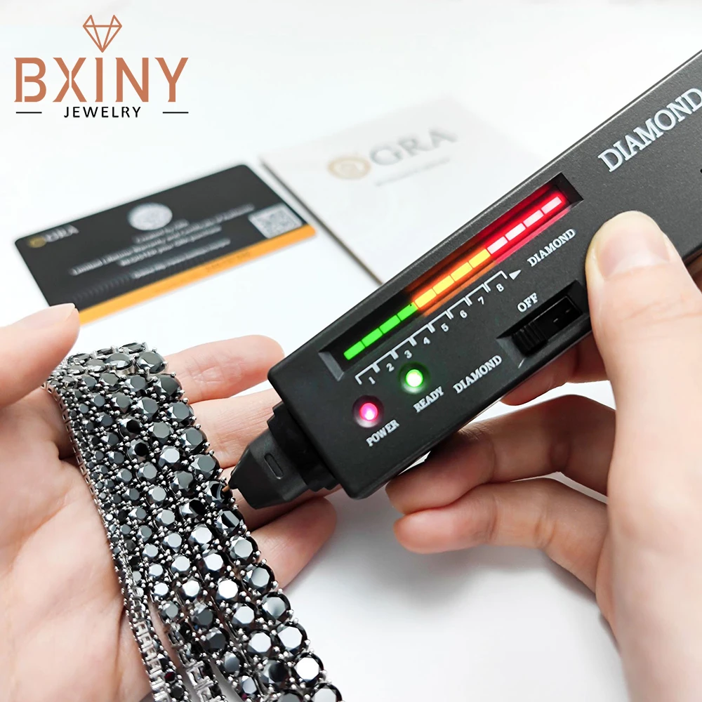 

BXINY 3/4/5/6,5 мм черный муассанитовый теннисный браслет S925 серебро D цвет лабораторный бриллиант хип-хоп ювелирные изделия подарок с сертификатом GRA