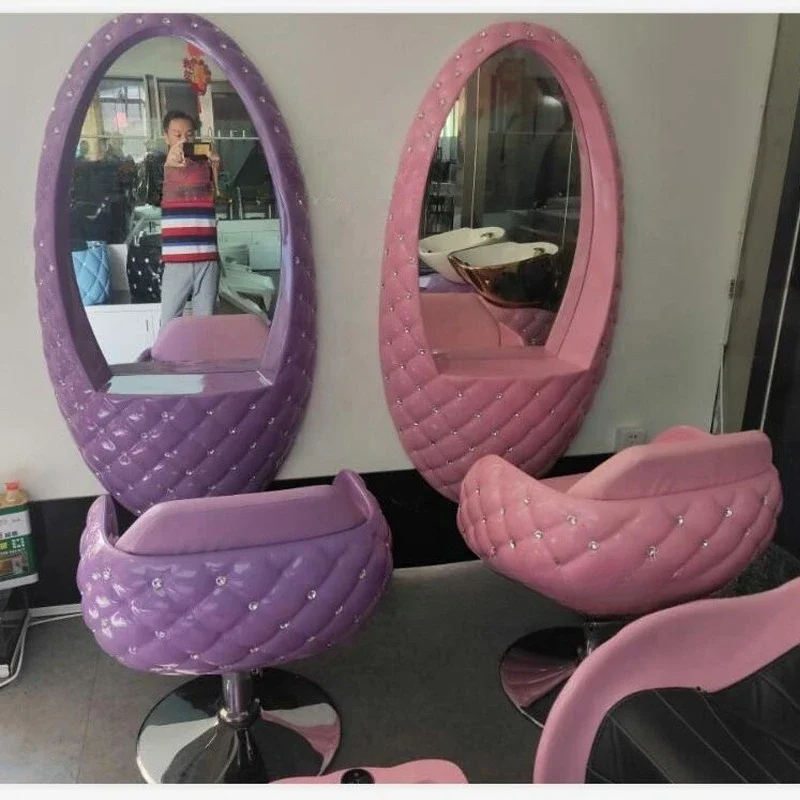 Barbershop with drilled FRP shampoo bed hairdressing chair hairdressing mirror table set sitting flush bed
