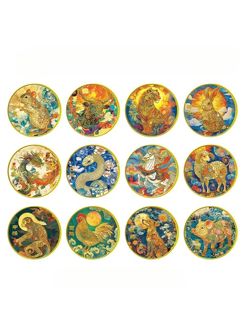Médailles commémoratives colorées du zodiaque, 1 pièce, pièces d'or, cochon, chien, poulet, singe, mouton, serpent, cheval, Dragon, tigre, lapin, cadeaux