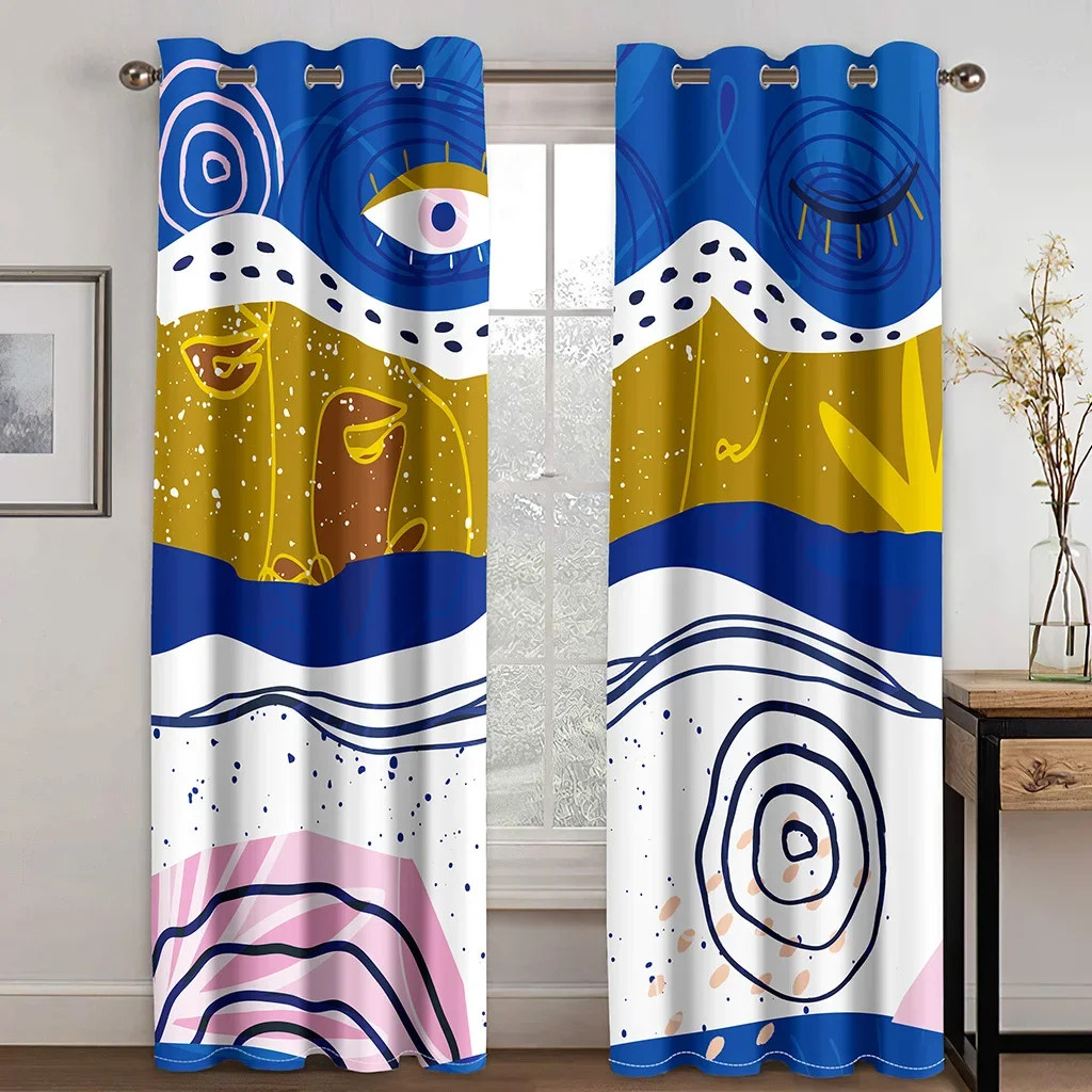 Home Colorful Abstract Graffiti Face Art Luxury Modern Shading Bedroom Winodw Curtains Set for Living Room 2 Pieces Free Shiping