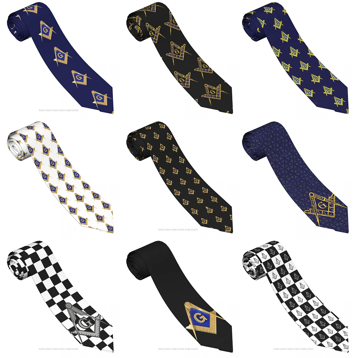 

Pattern Black Masonic Print Ties Freemason Gold Square Compass Casual Unisex Neck Tie Daily Wear Narrow Striped Slim Cravat