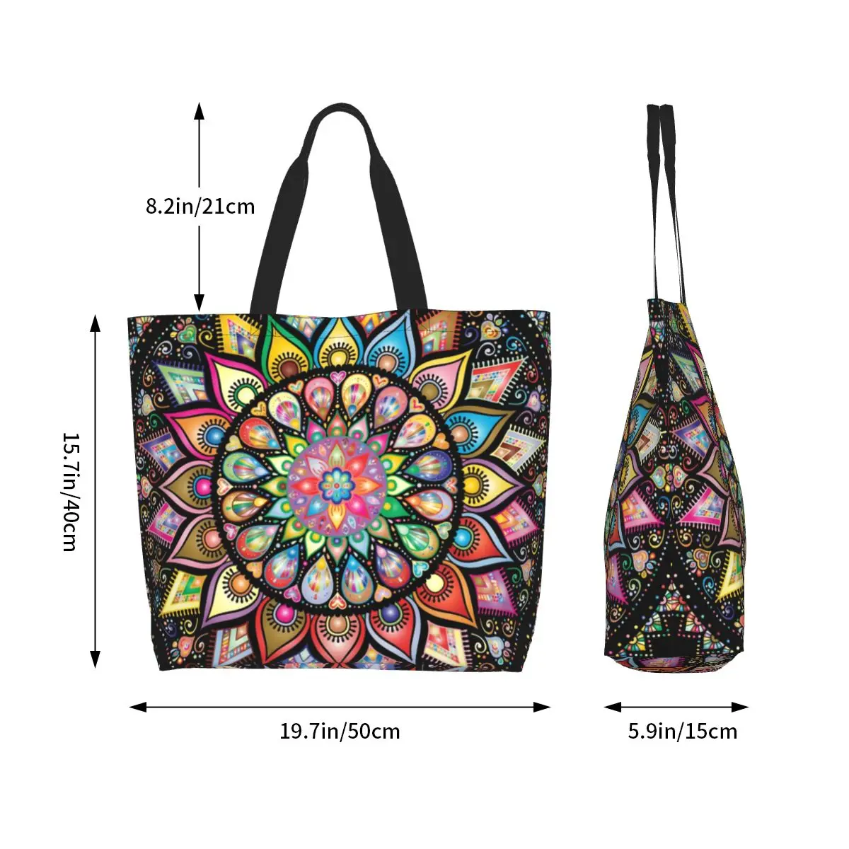 Riciclaggio colorato loto Mandala Shopping Bag donna spalla tela Tote Bag durevole buddismo fiore generi alimentari Shopper Bags