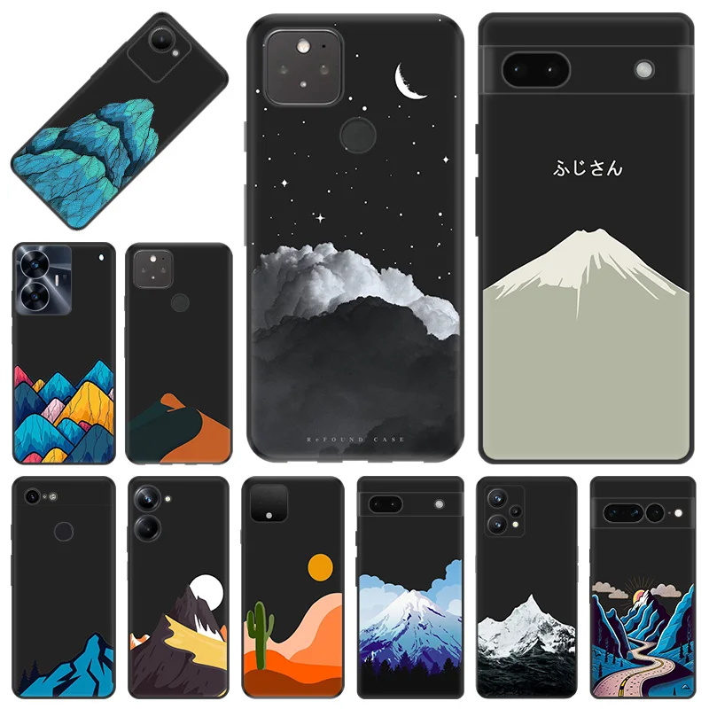 Phone Case for Pixel 8 Pro 8a 7a 6a 7 8 Motorola G200 Edge 40 30 20 One Fusion Mountain Volcano dune Soft Black Anti-Drop Cover