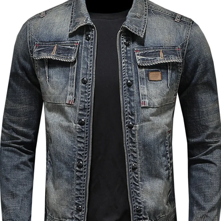 Frühling und Herbst Jeans jacke Männer Boutique Reiß verschluss Mode Turn Down Kragen Herren Kleidung lässige Jeans jacke schlanken Cowboy Mantel