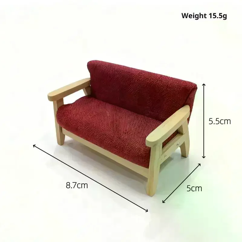 1Pcs Simulation Miniature Living Room Chairs 1:12 Mini Dollhouse Furniture Wooden Double Sofa Kids Pretend Play Doll House Decor
