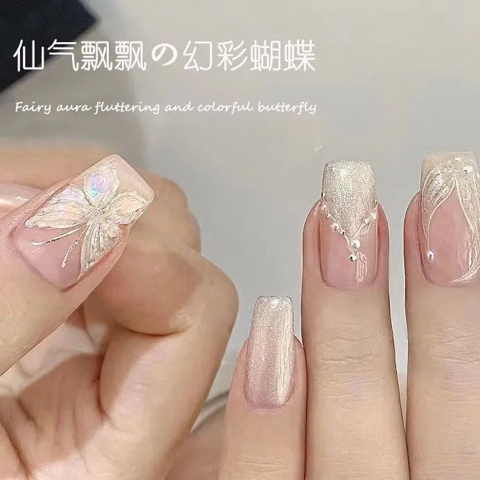 

Хит продаж: Голографические наклейки для ногтей в виде бабочек, 1 шт., жидкие, полые, с эффектом северного сияния, самоклеящиеся, для декора ногтей