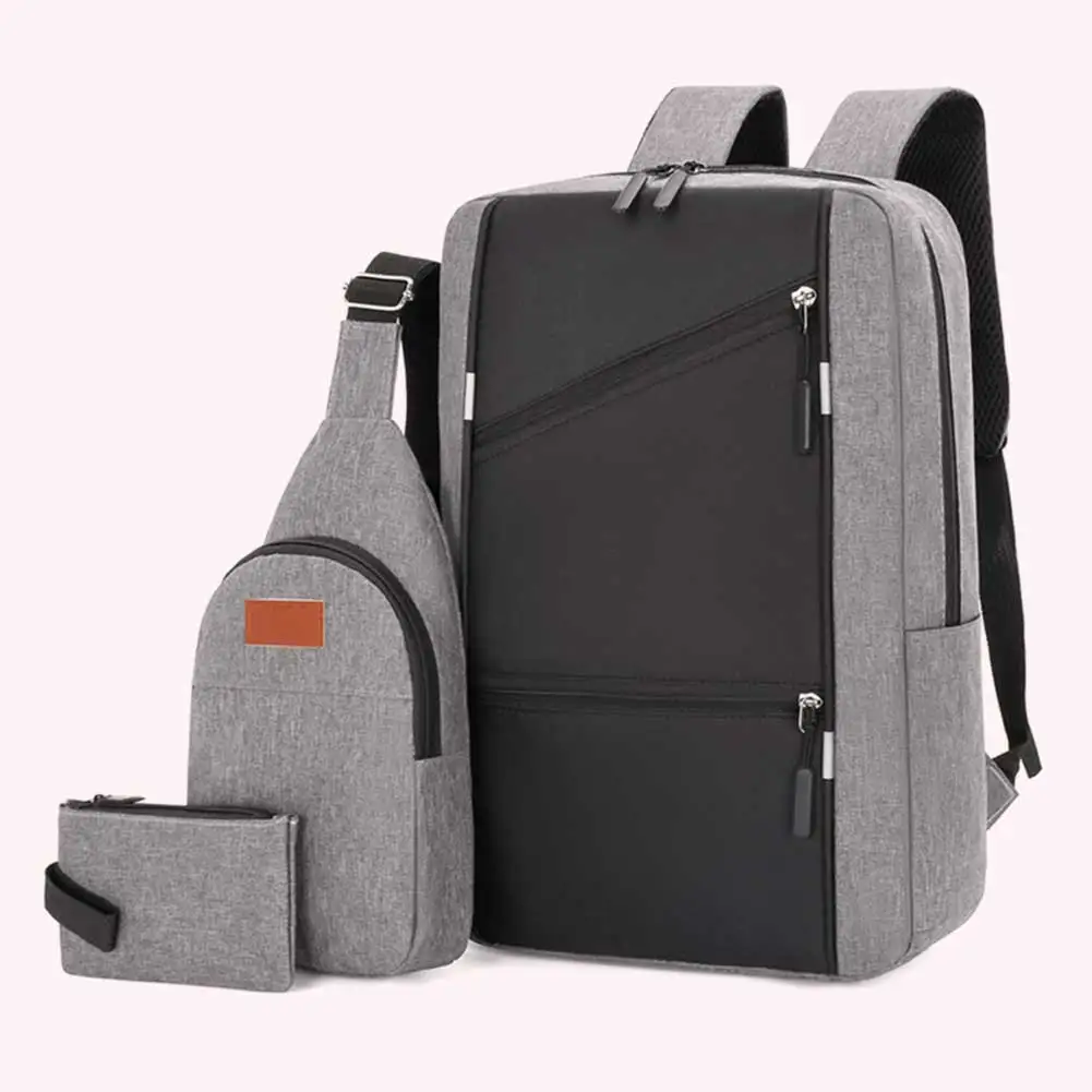 3Pcs Casual Bag Set Laptop Backpack Travel Book Bag Multifunction Long Pouch With USB Interface Anti Theft for Business Trip