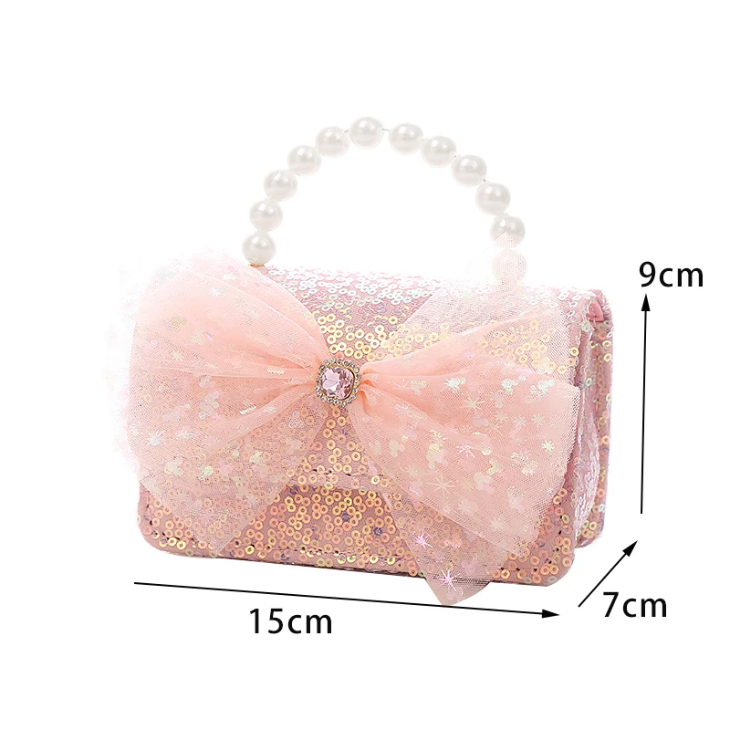 Children Wallet New Small Bag Cute Girl Classic Coin Purse Handbag Flower Beading Princess Kid Money Bag Baby Shoulder Bag