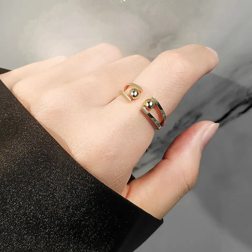 Simple Ball Charms Fidget Spinner Adjustable Rings for Women Rotate Freely Round Beads Anxiety Ring Girls Daily Jewelry - 3
