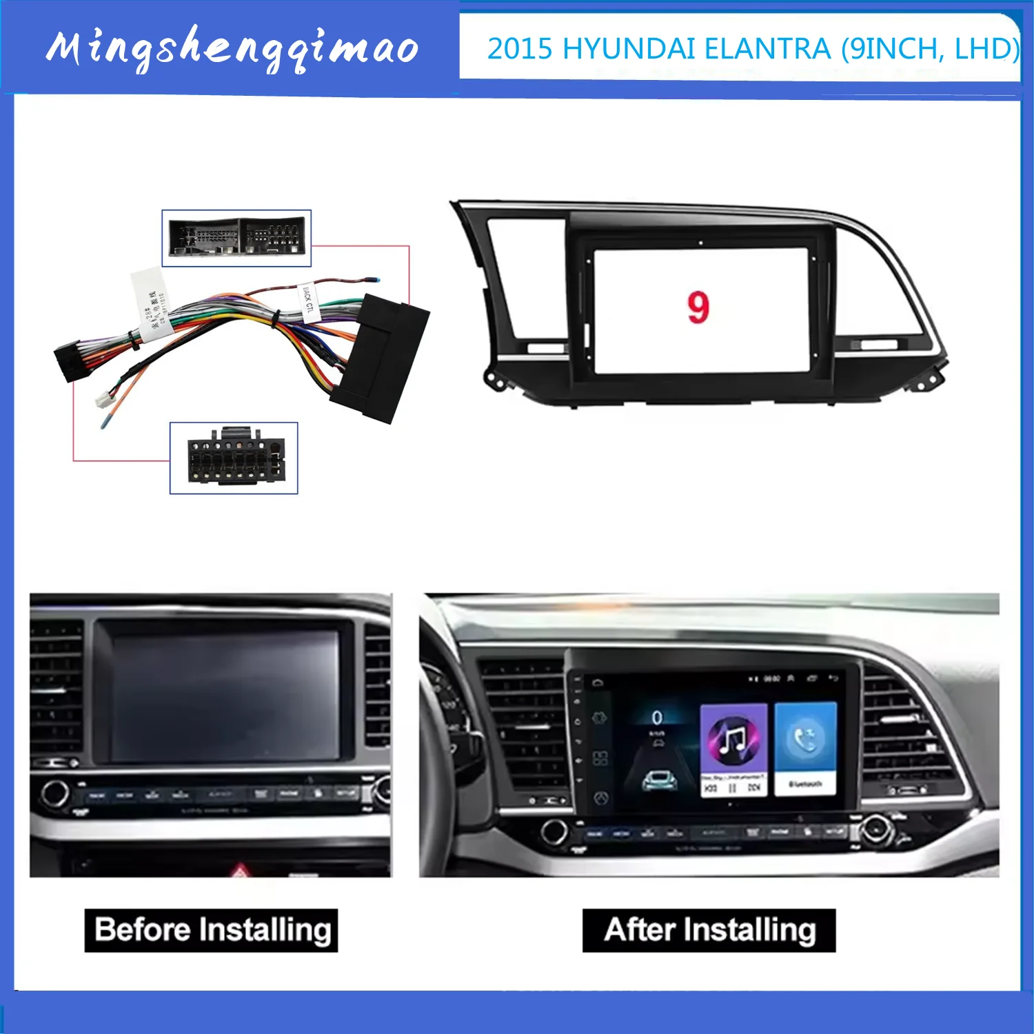 

2 Din 9'' Android Dashboard Car Radio Frame Special Kit For Hyundai ELANTRA 2016 Damage-free Kit Car Fascia