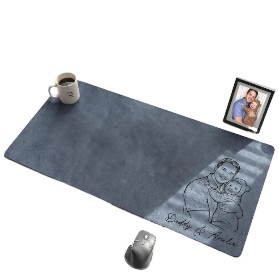 

We Love You Custom Photo Sketch Line Art Leather Desk Mat for Dad, Personalized Fathers Day Gift for Husband, Daddy Custom Phot