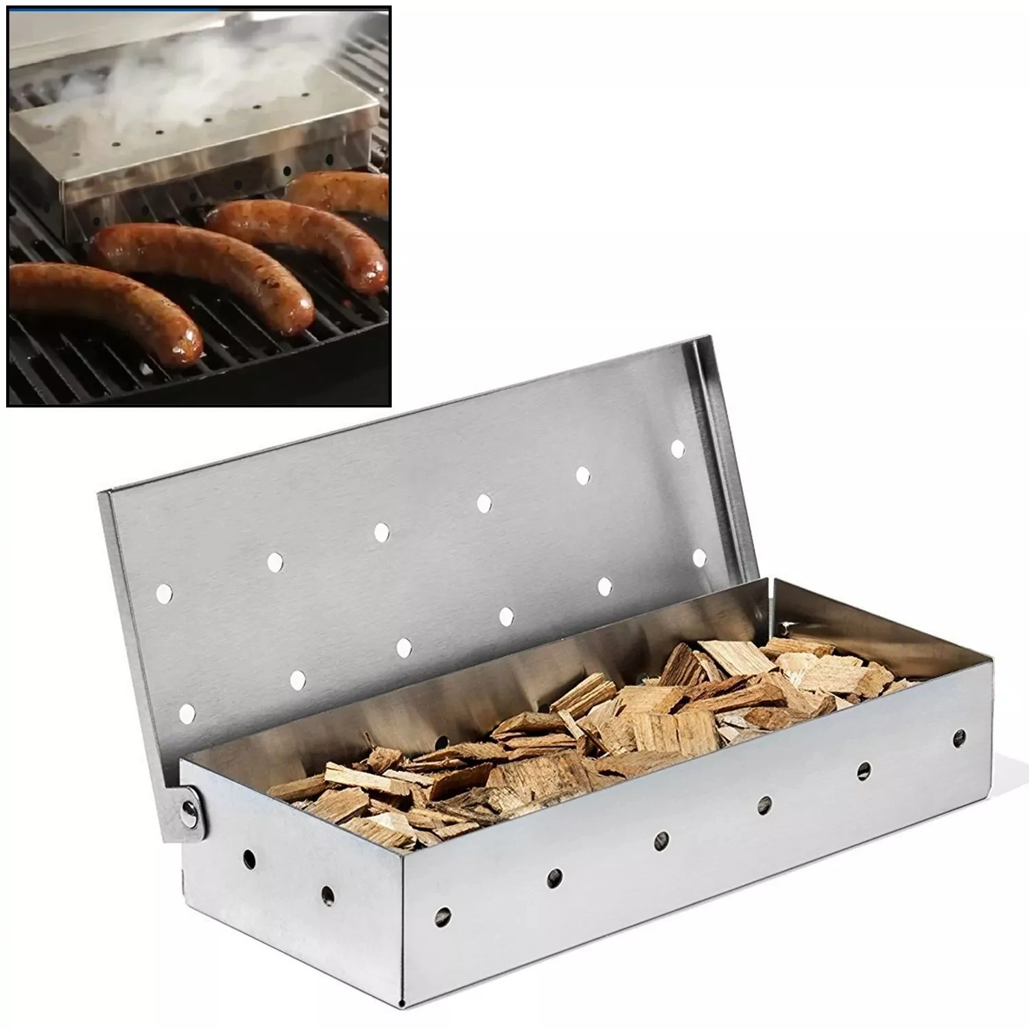 Smoker Box BBQ Wood Chips Smoker Box for Gas or Charcoal Grills  S Camping items Widesea official store Camping utensils set