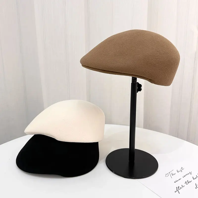 

New Winter High Quality Classic Thick Wool Felt Forward Cap For Women Men Warm Visors Hat Fashion Street Vintage Chapeu Fedora
