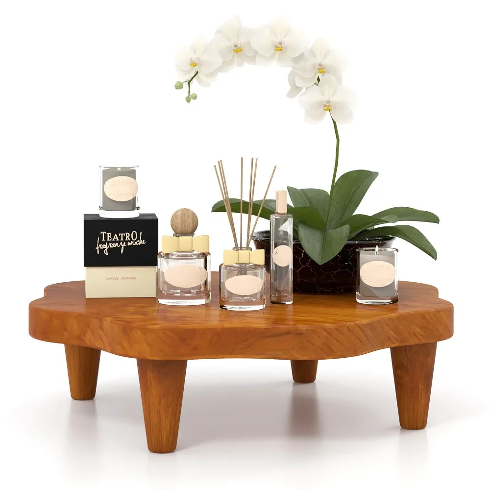 

16" Flower-shaped Riser Board Teak Wood Pedestal Stand Farmhouse Plant Holder