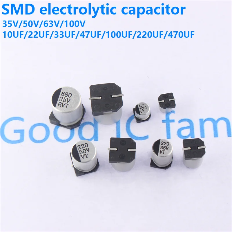 20/10/5PCS Capacitor eletrolítico SMD 25V 35V 50V 63V 100V 1UF 10UF 22UF 33 47UF 100UF 220 330 470 560 680 1000UF 1 ~ 22UF