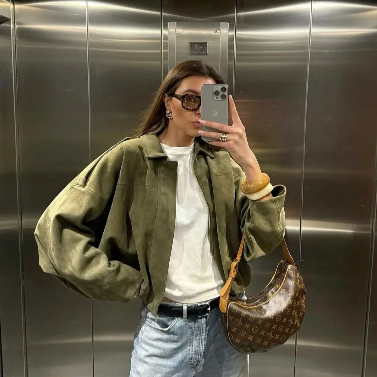 

2025 New Autumn Women Oversize Bomber Jackets Fashion Elegant Loose Velvet Outfits Jacket for Party Club Green Coats