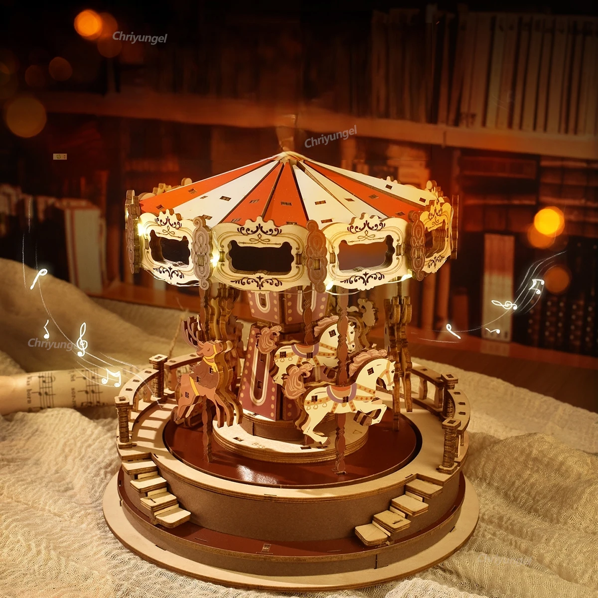 

Chriyungel 3D Wooden Puzzle Carousel Music Box DIY Building Kit Educational Science Toy Creative Gift for Adults Teens Kids