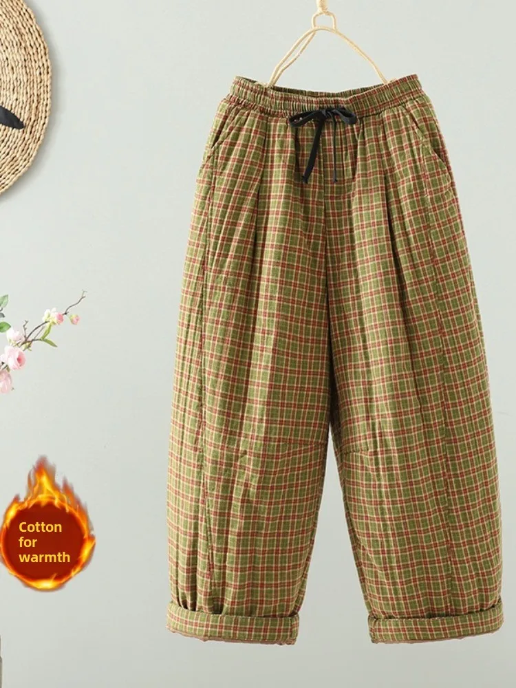 

Candy Color Linen Cotton Pants Women Winter Thiened Home Sp Trousers Casual Vintage Harlan Pants High Waist Long Straigh...