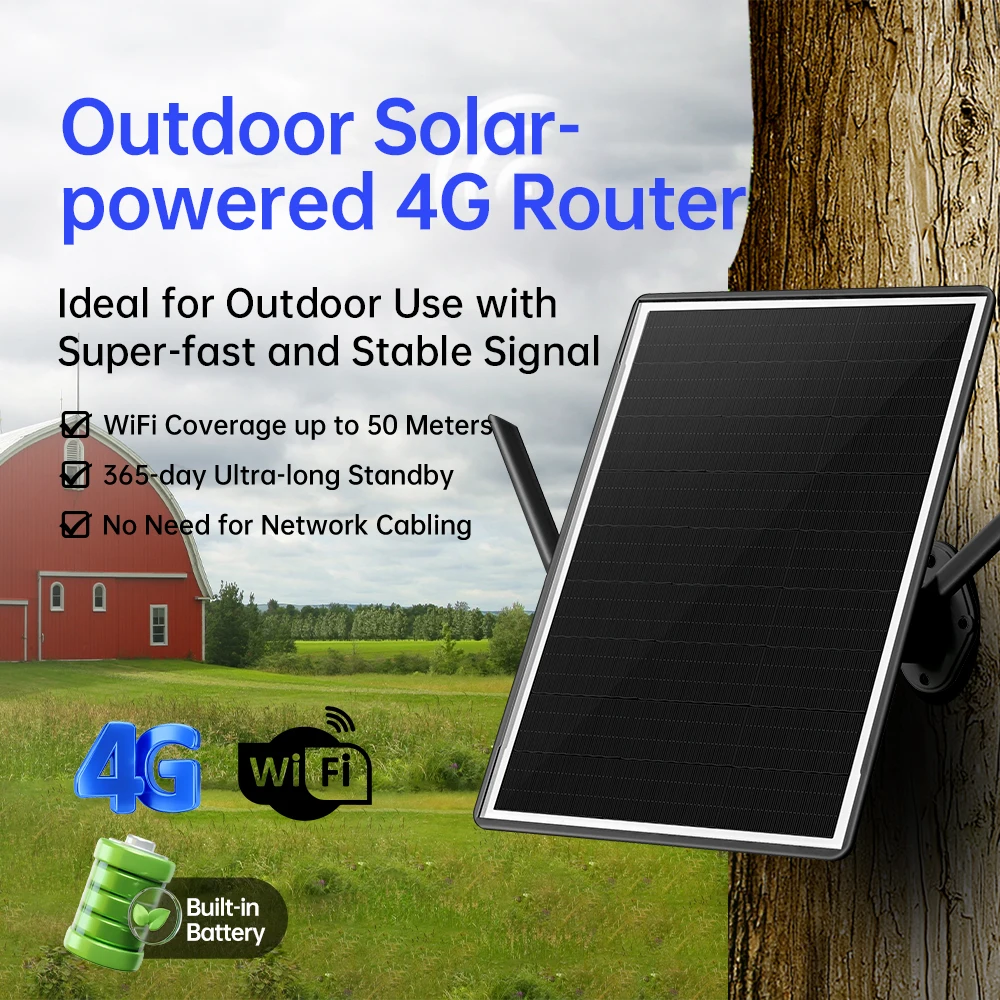 

Solar Panel Powered 4G LTE WiFi Router 15W 25000mAh Outdoor Wireless Router 4G LTE Modem Router for Outdoor Security Camera Etc