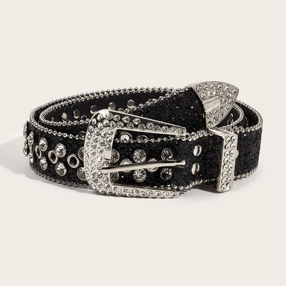 Simple PU Leather Rhinestone Belts Spicy Girl Y2K Rivet Belt Black Alloy Women Waistband Women