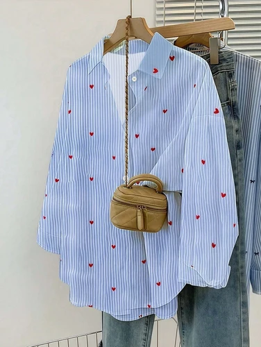 Imagen 1 del producto Comercio exterior transfronterizo, camisa de manga larga a rayas europea y americana, estilo de desplazamiento de otoño para mujer, camisa azul, cardig