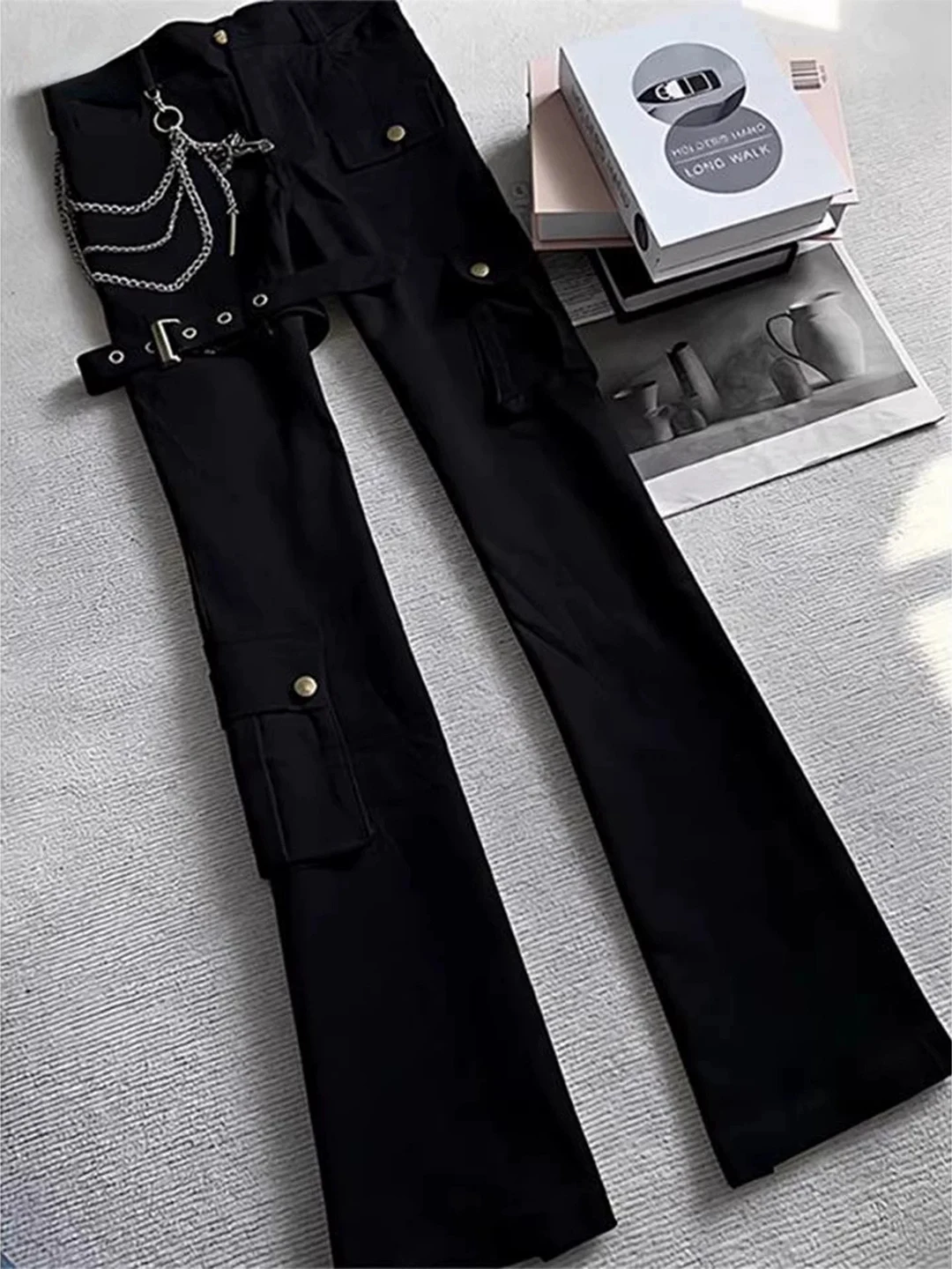 

High Waist Wide Leg Men's Denim Jeans Belted Slim Fit Spring Autumn Wear Resistant High Street Vibe Knife Work Trousers